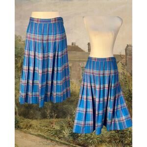 Vintage 80s Pendleton Academia Preppy  Blue Purple Pink Plaid Accordion Skirt 16